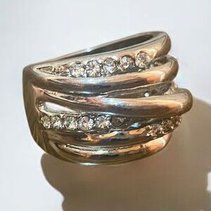 CHUNKY OCCASIONAL RING “Right Hand Dinner” Design Vintage Silver (Tone) Size 7